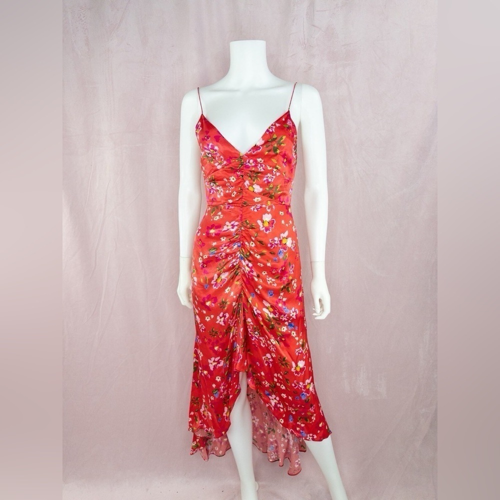 Sau Lee Sofia dress in Red Floral Slip Women’s size 00 Midi Wedding Cocktail - Picture 2 of 6